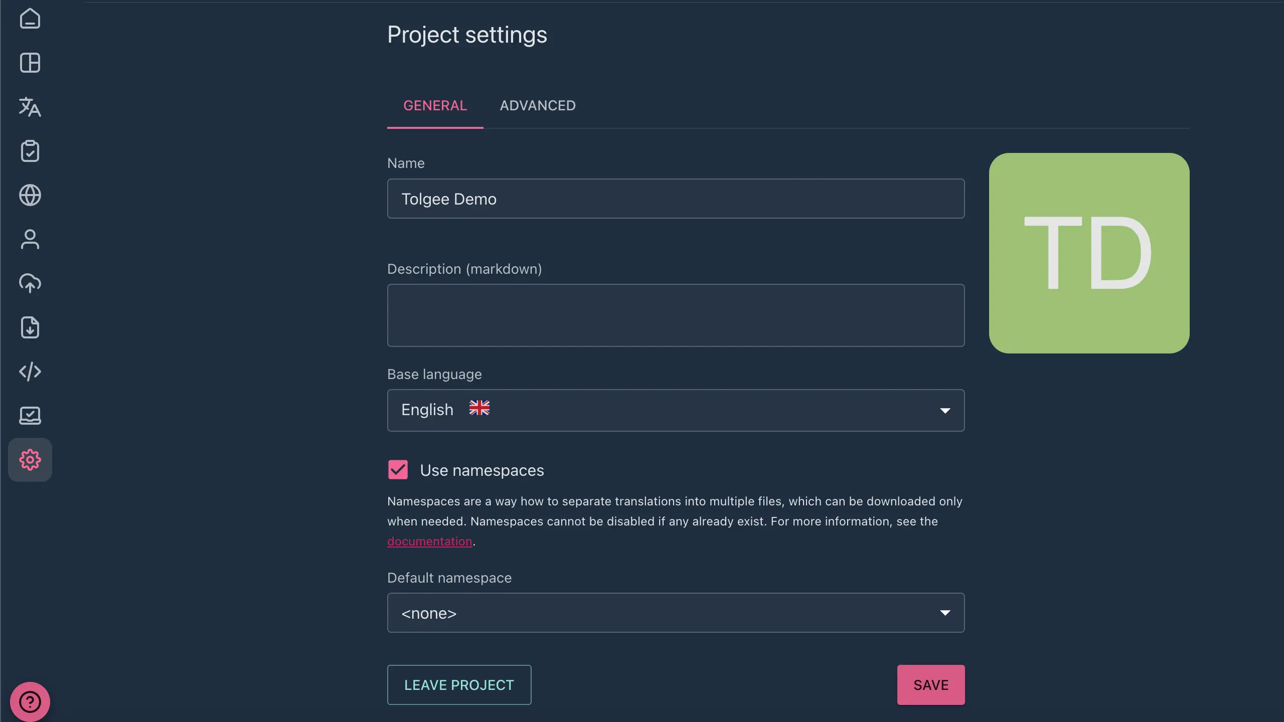 Project settings